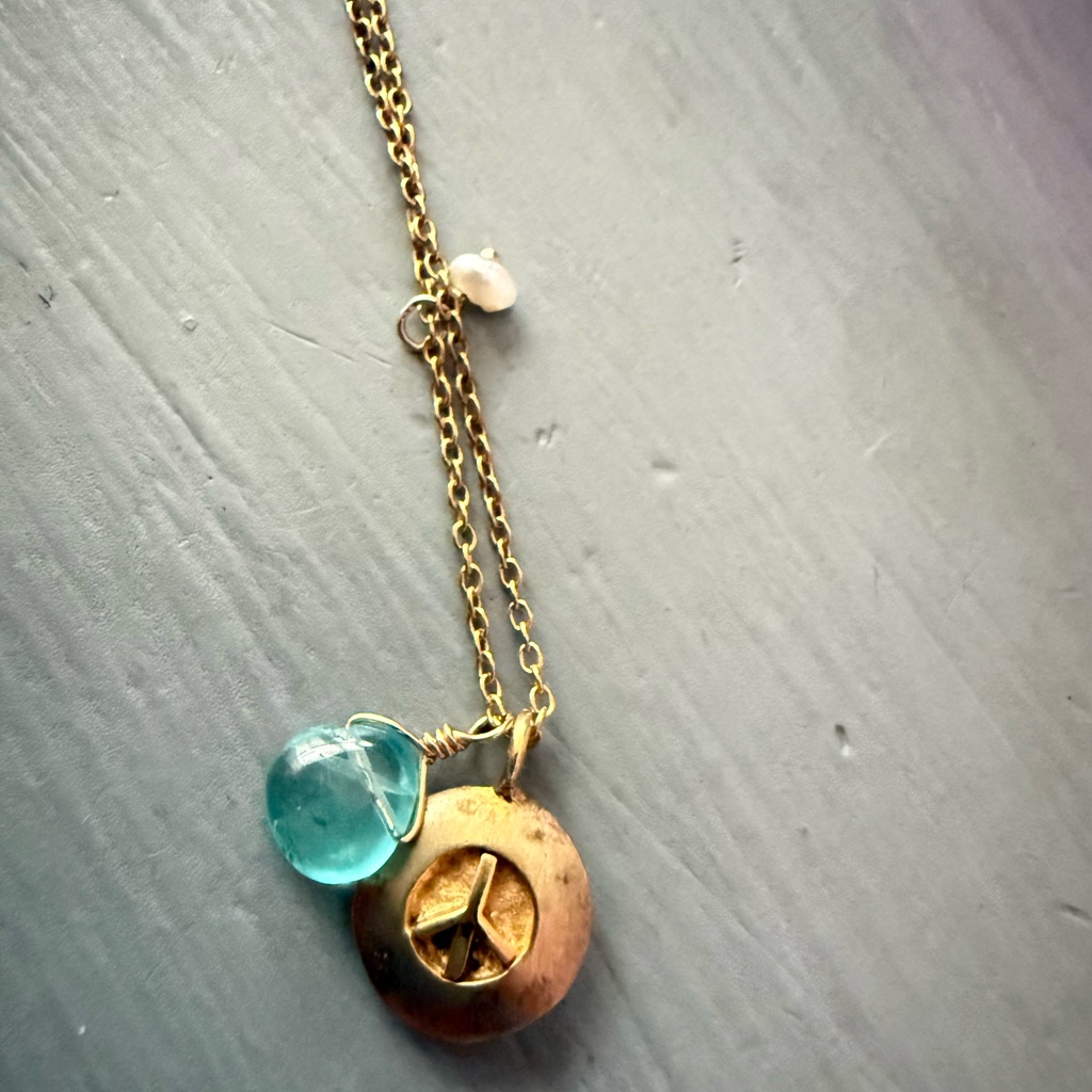 Satya 925 Sterling Silver Gold Peace Pendant & Crystal Bead Charm